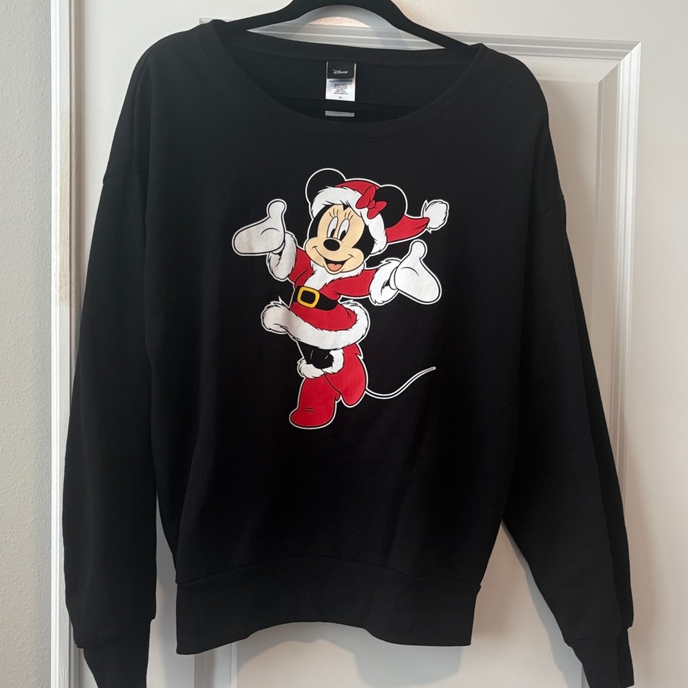Vintage Disney Black Sweater with Minnie Mouse Christmas Mrs. Claus Design